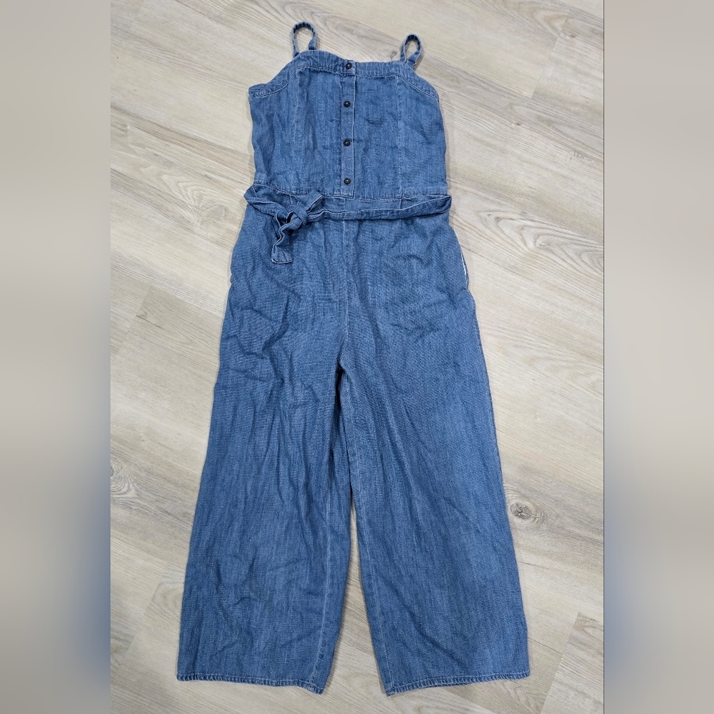 Abercrombie Kids Jumpsuit Jean Romper Size 13/14 100% Cotton Pockets Smocked